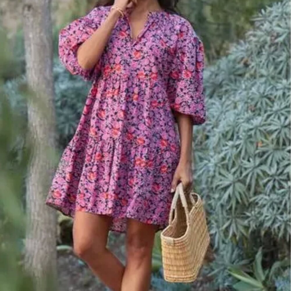 Sundry Evereve All Day Dress Cotton Floral Tiered Puff Sleeve Dress